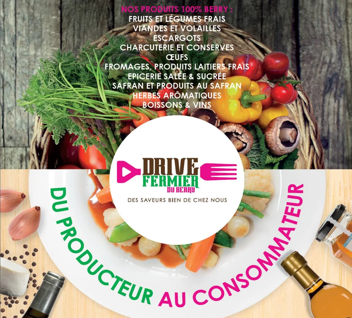 Le drive fermier du Berry propose des produits 100% Berry comme des fruits et légumes, viandes, fromages, etc.